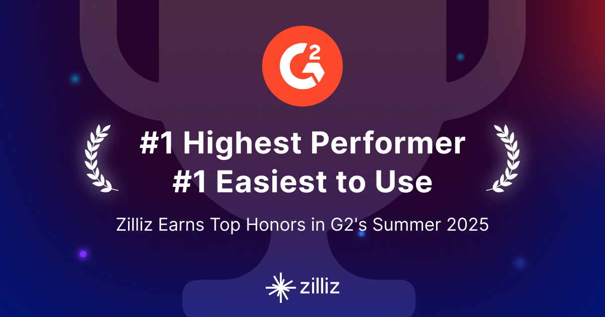 Zilliz Named "Highest Performer" and "Easiest to Use" in G2's Summer 2025 Grid® Report for Vector Databases