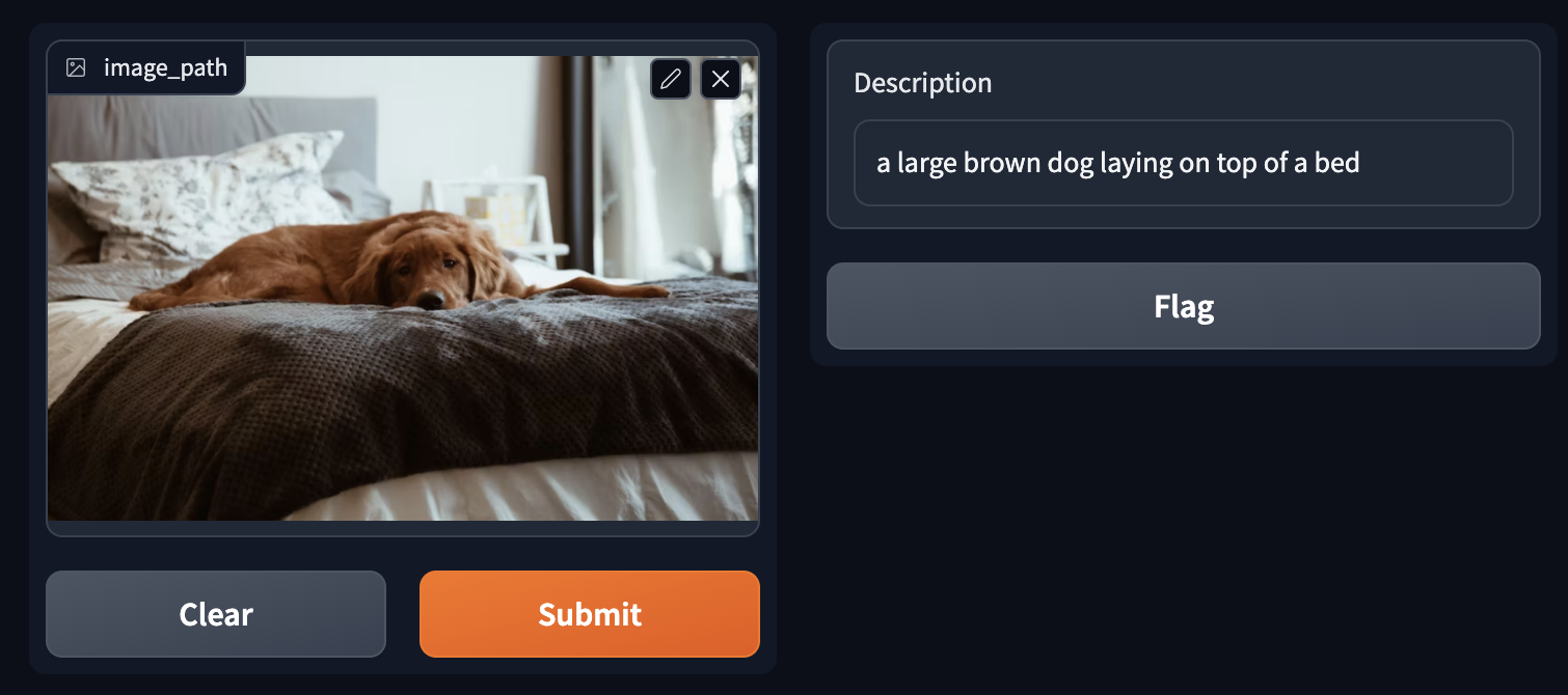 A large brown dog laying on top of a bed