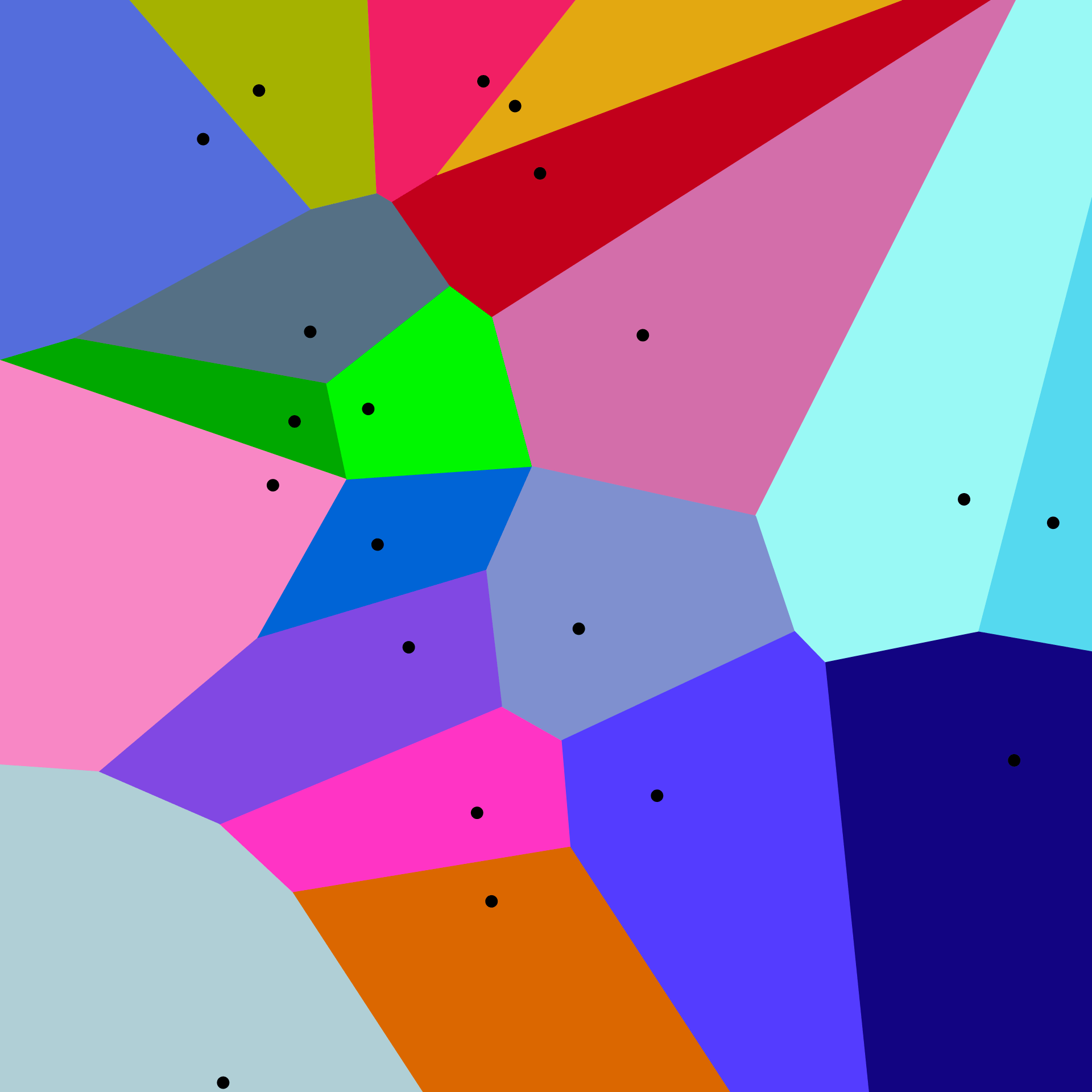 A two-dimensional Voronoi diagram. Image by Balu Ertl