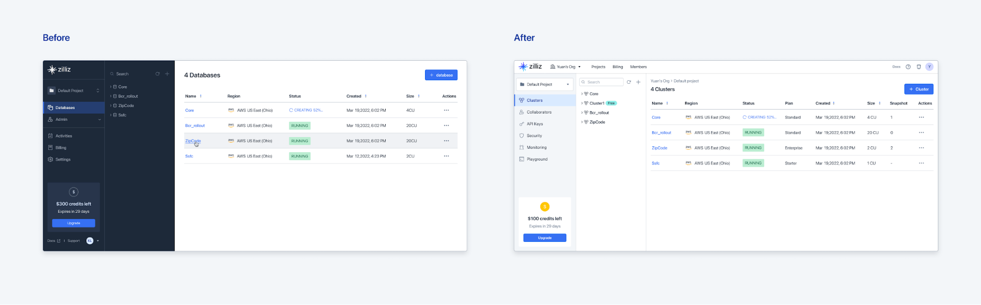 Before after comparison of the UI experience