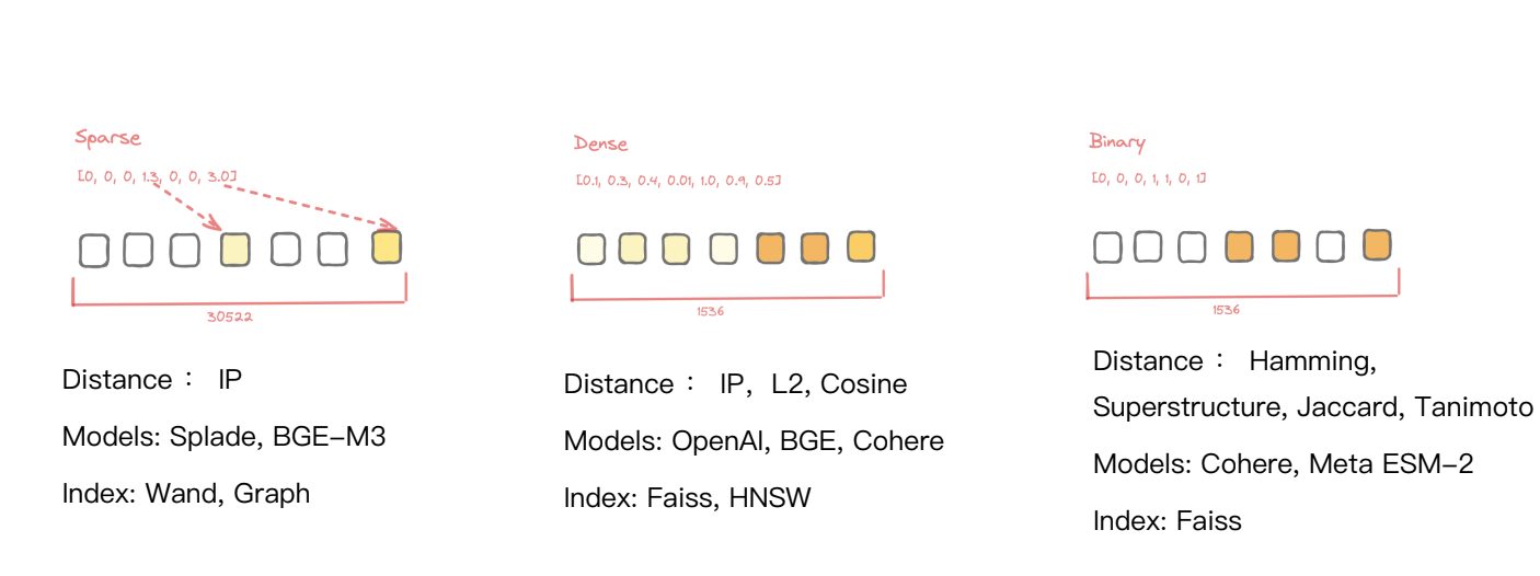 Three popular categories of vector embeddings