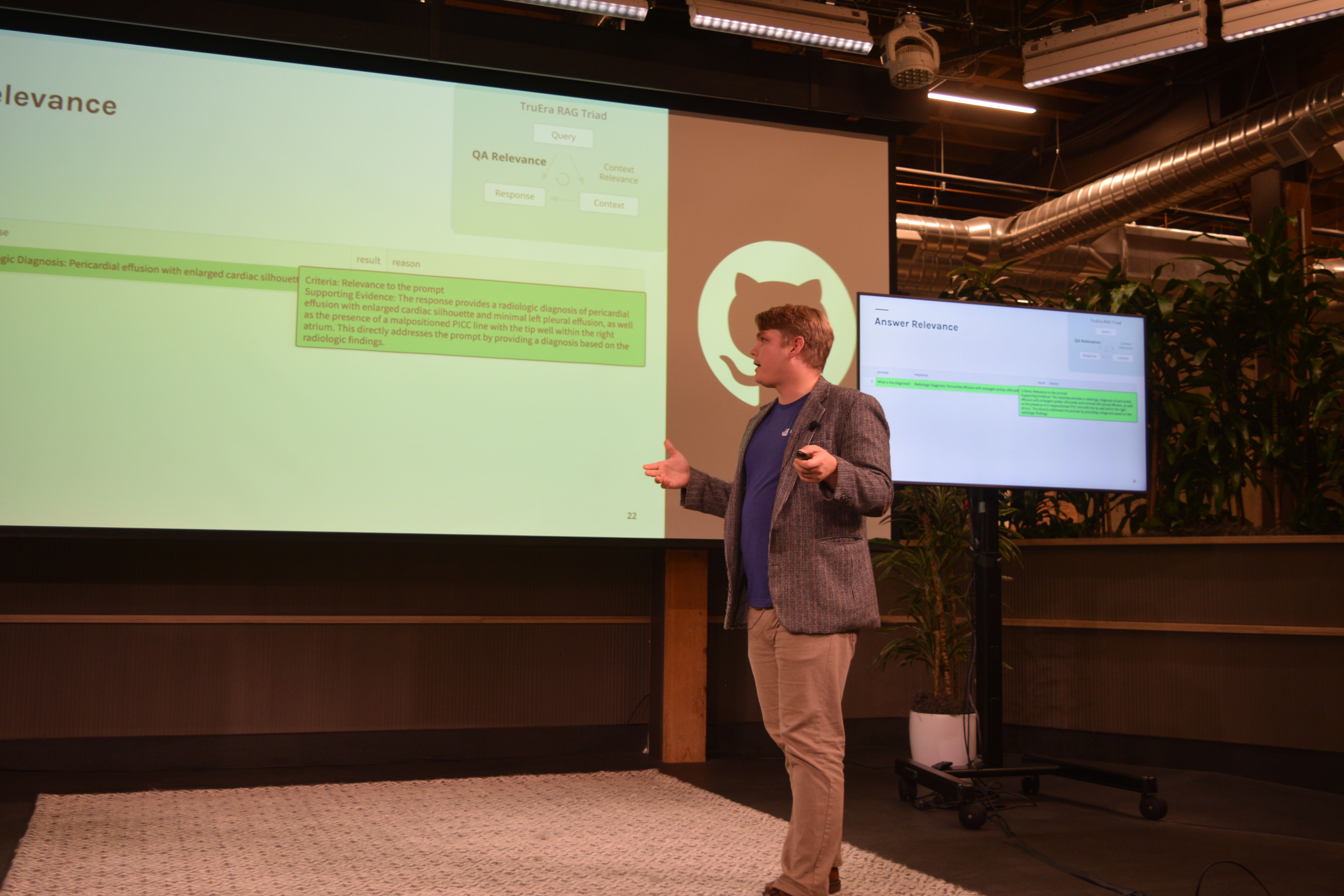 Josh Reini speaking at the November SF Unstructured Data Meetup