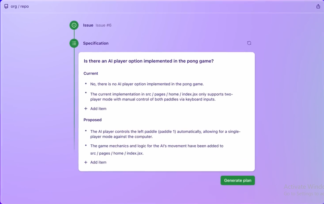 Fig 3- Copilot Workspace workflow specification step