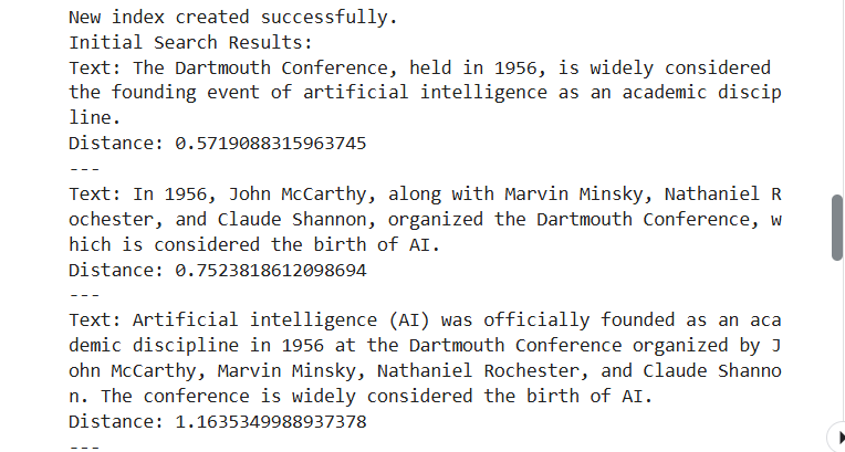 Fig 4- Initial results of querying Milvus before reranking