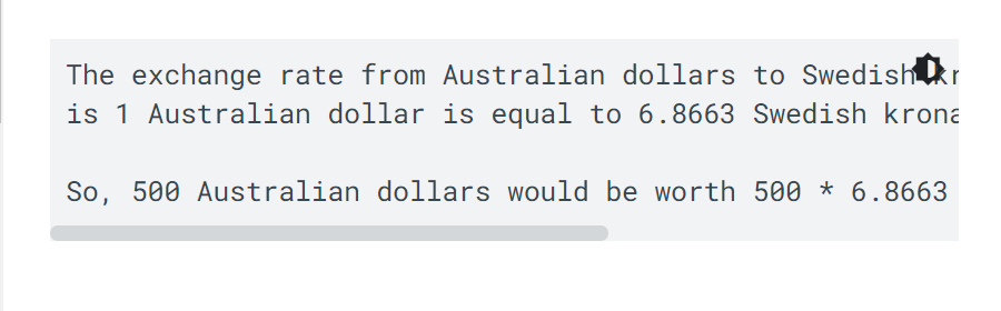 Figure 2- Output of a program showing the exchange rate from Australian dollars to Swedish Krona