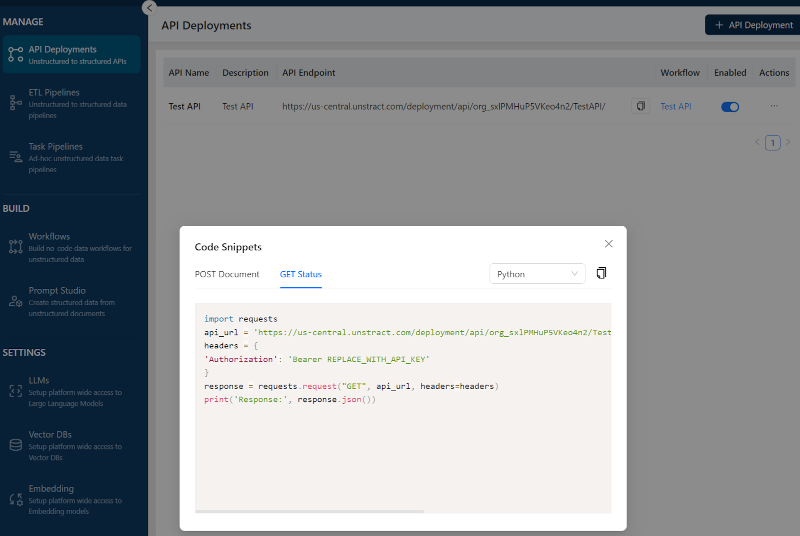 Figure 9: Deploy API Endpoint