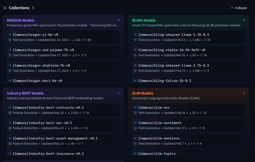 LLMware models hosted on HuggingFace
