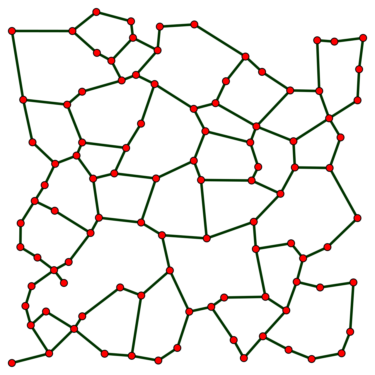 The relative neighborhood graph of 100 random points in a unit square
