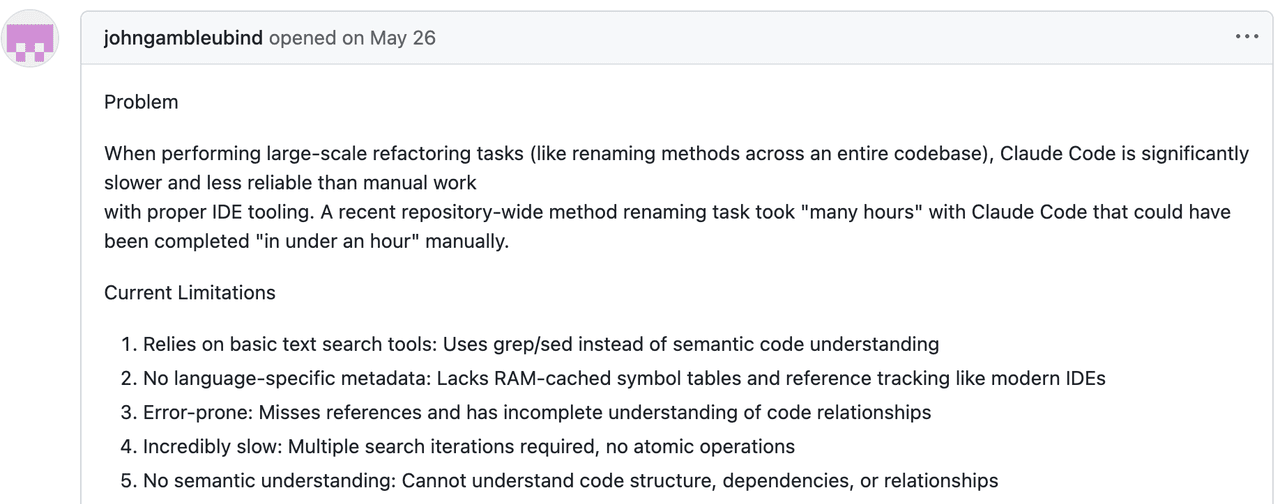 Developer comment about Claude Code context and token usage