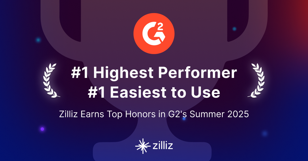 Zilliz Named "Highest Performer" and "Easiest to Use" in G2's Summer 2025 Grid® Report for Vector Databases