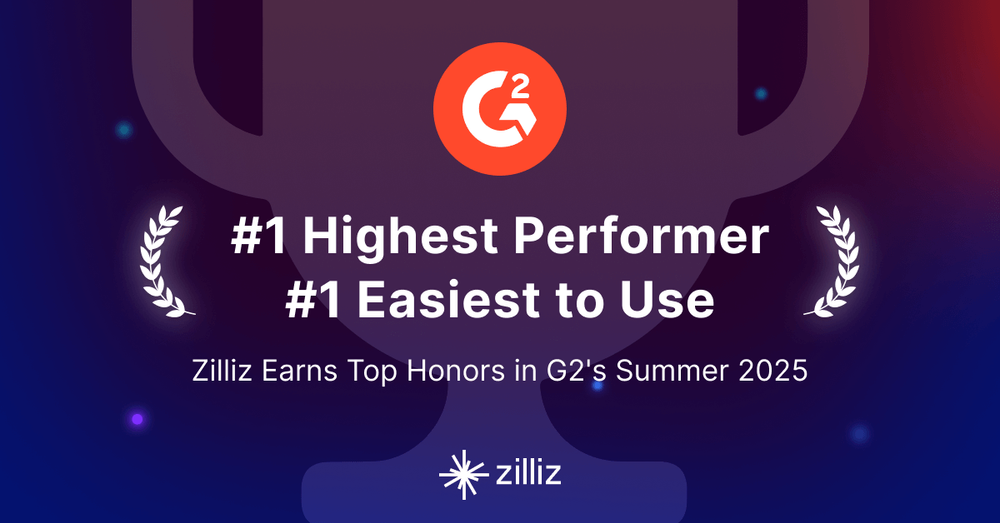 Zilliz Named "Highest Performer" and "Easiest to Use" in G2's Summer 2025 Grid® Report for Vector Databases
