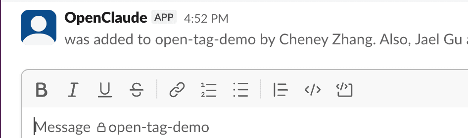 Adding the OpenClaude app to a Slack workspace.