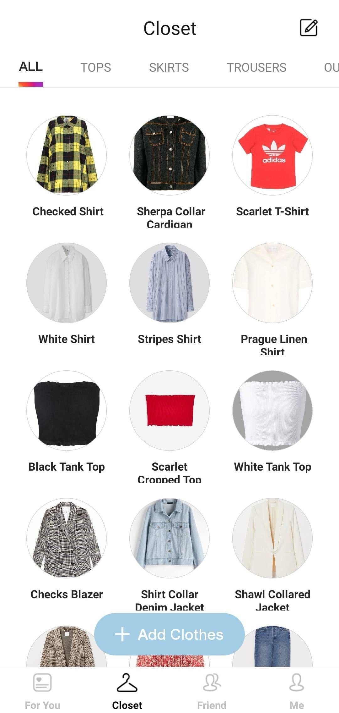Items in user's digital closet.