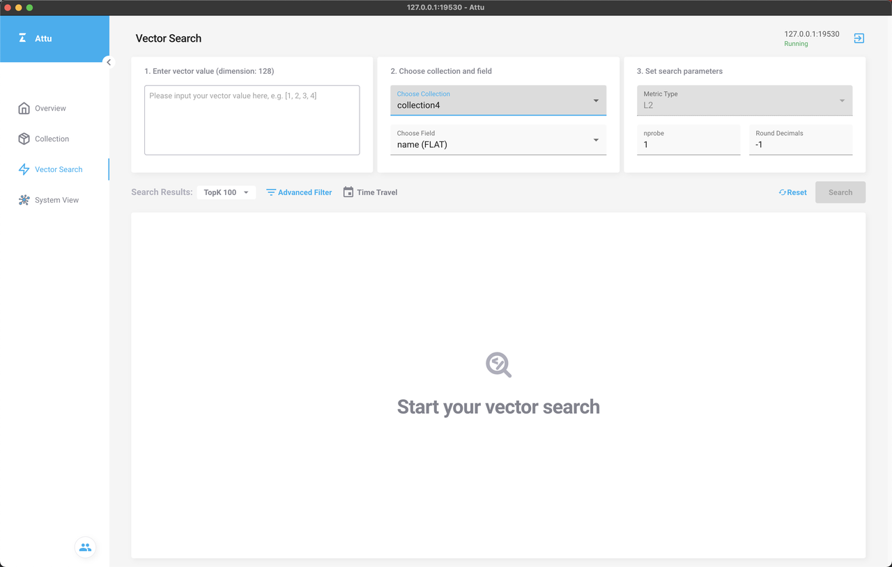 Attu Vector Search page.