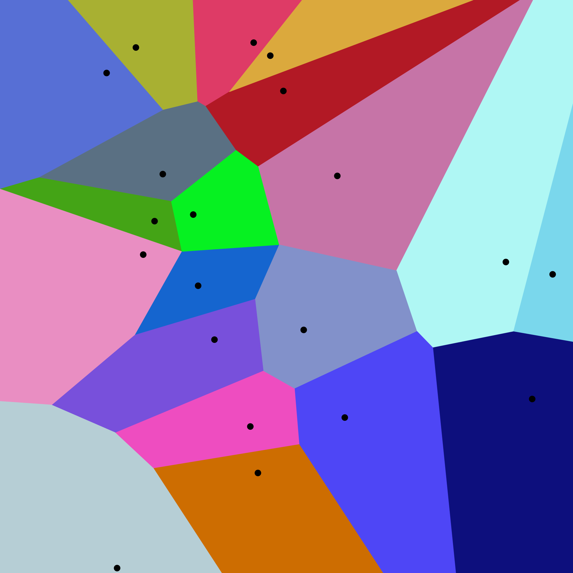 A two-dimensional Voronoi diagram. Image by Balu Ertl, CC BY-SA 4.0.